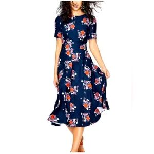 Boden | Dresses | Boden Ruth Dress 8 Short Sleeve Midi Navy Blue Floral  Satin Crepe Fit N Flare | Poshmark